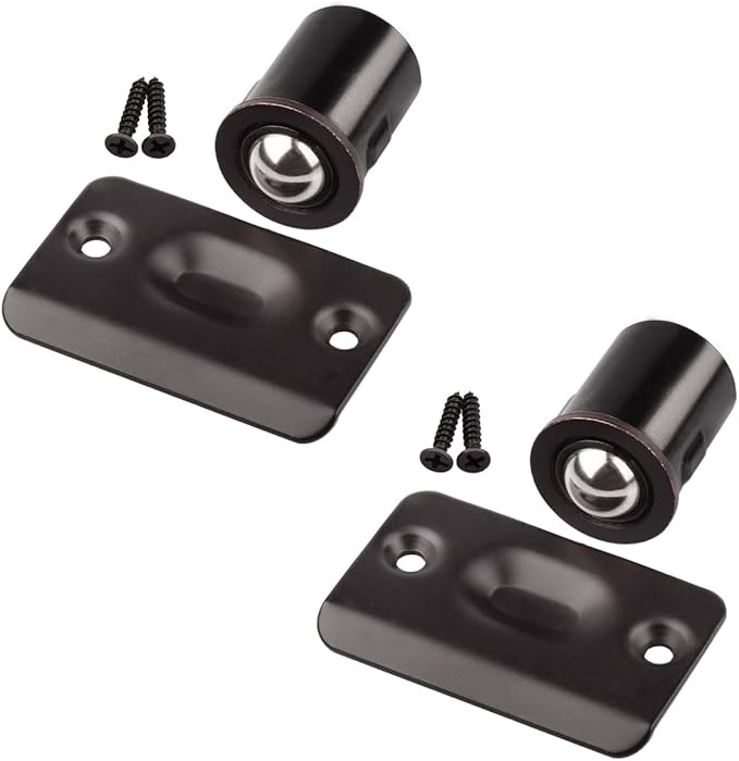 HOMOTEK 2 Pack Drive in Ball Catch with Strike Plate for Closet Doors, Oil Rubbed Bronze, 13/16 Inch x 1-1/8 Inchs,Die-cast, Adjustable Tension Ball