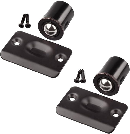 HOMOTEK 2 Pack Drive in Ball Catch with Strike Plate for Closet Doors, Oil Rubbed Bronze, 13/16 Inch x 1-1/8 Inchs,Die-cast, Adjustable Tension Ball