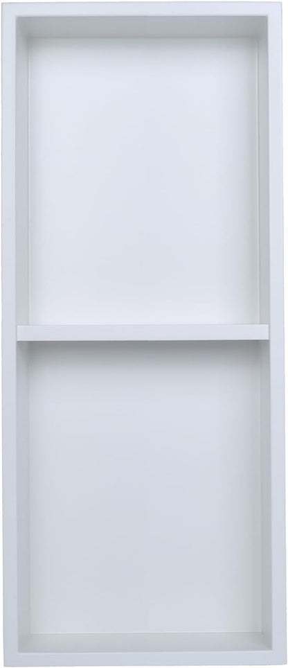 Narrow Shower Niche for Tiny Shower Room Storage, Insert Tile Ready, Double Shelves, Stainless Steel,(White, 24 * 8 in)