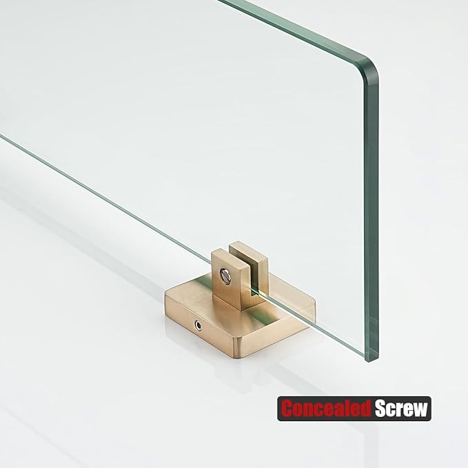 JQK Bathroom Glass Shelf, Floating Tempered Glass Shower Storage 16 by 5 inches, 304 Stainless Steel Champagne Bronze Wall Mount, TGS201L16-CB