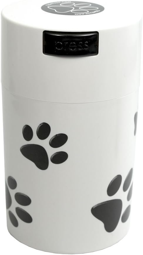 Tightpac Pawvac 6 Ounce Vacuum Sealed Pet Food Storage Container; White Cap & Body/Black Paws