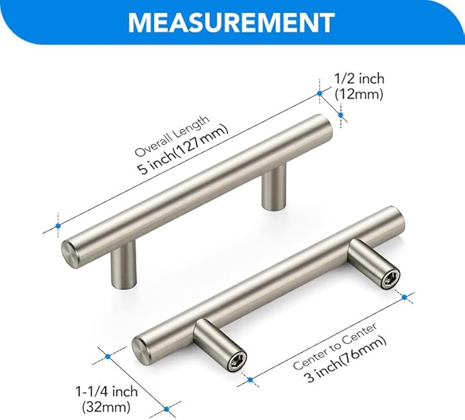 Brushed Nickel Cabinet Handles 3 Inch Hole Spacing Stainless Steel Drawer Pulls for Cabinets, Dresser, Bathroom 10 Pack
