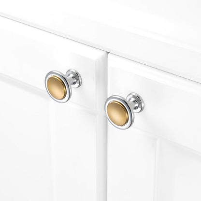 KOOFIZO 10 Pack Gold and Chrome Kitchen Cabinet Knobs Brushed Gold and Chrome Drawer Knobs 1960 Round Single Hole Cabinet Pulls for Cabinets Drawers Dresser Cupboard Bedroom Bathroom