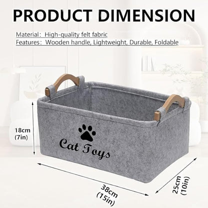 CozyCove Felt pet Toy Box Collapsible Pet Supplies Storage Basket cat toy box storage basket chest organizer，Fabric Storage Bin for Organizing Pet Toys, Blankets, Leashes, and Food grey pet Toy Box