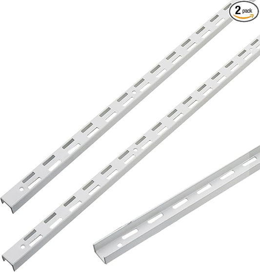 Shelving Track,ULIFESTAR Dual Trak Adjustable Wood Shelf Bracket,2PCS Direct Mount Into Fasttrack Garage Rail,Garage Organization System (17*10*1200mm/0.66*0.39*47.24" Double Row White)