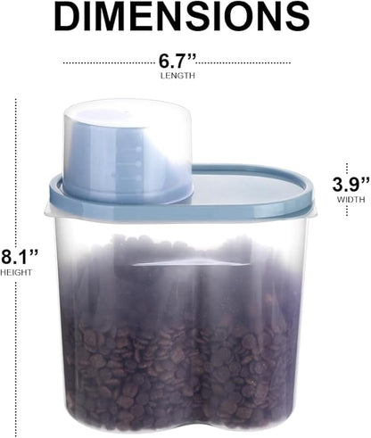 GreenJoy 2 Pack 2lb/2.5L Pet Food Storage Container with Measuring Cup, Can Covers and Bowl for Small Dog, Cat, Waterproof-BPA Free (Blue 1.8L)