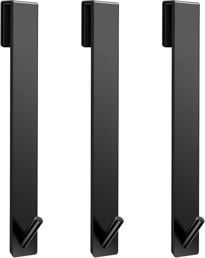 Shower Door Hooks(10 Inch),Extended Over Door Hooks for Bathroom Frameless Glass Shower Door,Stainless Steel Towel Hooks,Heavy Duty Rack Hooks for Robe,Towel-3 Pack-Black
