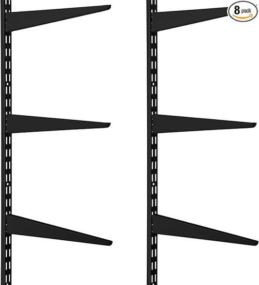 2 Pcs Twin Rail Upright Wall Shelving System 47.5 Inch with 6 Pcs Shelf Bracket 14.5 Inch Heavy Duty Adjustable Storage Rack Metal Support System for Kitchen Closet Home Indoor (Black)