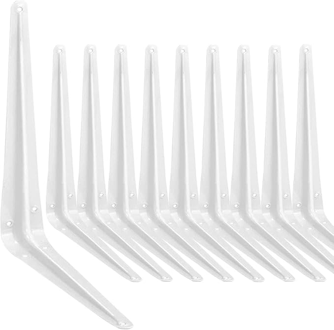 Shelf Bracket 12×10 in, 10 PCS White Shelving Brackets, L Brackets for Shelves Shelf Install, Bookshelf, Garden Boards
