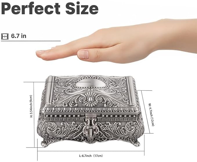 Feyarl Vintage Jewelry Trinket Box Earring Ring Treasure Chest Case Necklace Organizer Storage Decorative Keepsake Box for Girl Woman Christmas Gift Home Deco(6.7 x 4.7 x 3.5 inch)