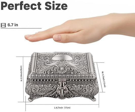 Feyarl Vintage Jewelry Trinket Box Earring Ring Treasure Chest Case Necklace Organizer Storage Decorative Keepsake Box for Girl Woman Christmas Gift Home Deco(6.7 x 4.7 x 3.5 inch)
