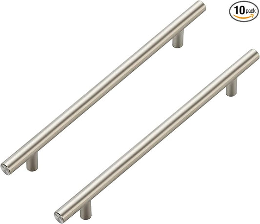 JOY DECOR 10 Pack Cabinet Handles, Brushed Nickel Cabinet Pulls, 7-1/2 in Hole Center Kitchen Cabinet Handles, Stainless Steel T Bar Handles for Dresser Drawers