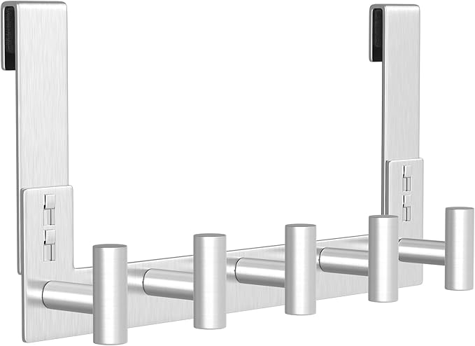 PMMASTO Shower Door Hooks, (7.5 Inch) Extended Towel Hook for Bathroom Frameless Glass Shower Doors, Stainless Steel Heavy Duty Holder for Hanging Robe,Towel (Silver 5 T-Hooks-Fits 3/8" Thick Door)