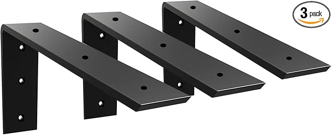 3 Pack 10" x 6" x 2.5" Heavy Duty Granite Countertop Brackets, Black Iron, Wall Mount, L Shape, 300LB Capacity Each