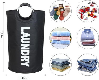 3 Pack 90L Laundry Basket,Waterproof Laundry Hamper,Dirty Clothes Hamper for Laundry, Laundry Baskets with Foam Protected Aluminum Handles for Laundry,Dorm,Family (Black, 3 Pack-90L)