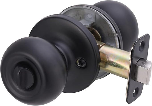 Amazon Basics Exterior Door Knob With Lock, Coastal, Easy to Install, Matte Black