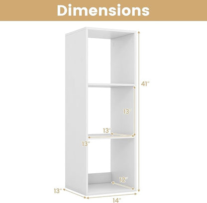 Giantex 3-Cube Bookcase, White Cubby Bookshelf w/Back Guardrail & Anti-Tipping Kits, 4-Tier Freestanding Storage Organizer with Shelves, Open Back Display Rack for Living Room, Bedroom, Study