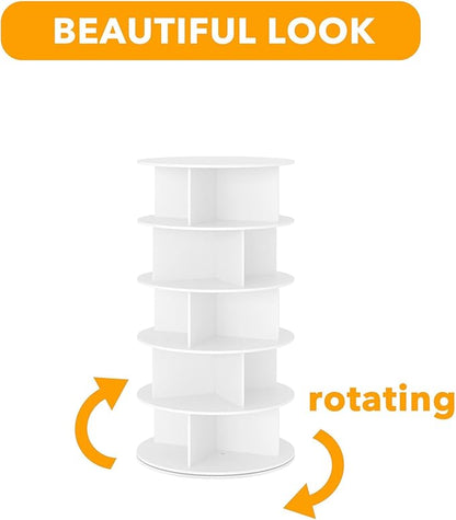 SpaceAid Cross Style 5-Tier Rotating Shoe Organizer, Spinning Shoe Rack Tower, 360 Display Lazy Susan Storage, Handbag Rotate Tower Closet Organization (Modern Style, White)