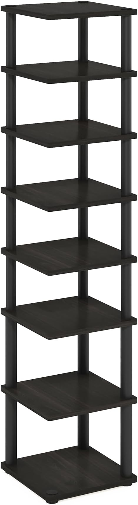 Furinno Turn-N-Tube Vertical Shoe Rack, 8-Tier Narrow Shoe Organizer, Free Standing Shoe Storage, Shoe Shelf for Boots, Sneakers, 11.6 x 11.6 x 52.6, for Closet, Entryway, Office, Garage, Espresso