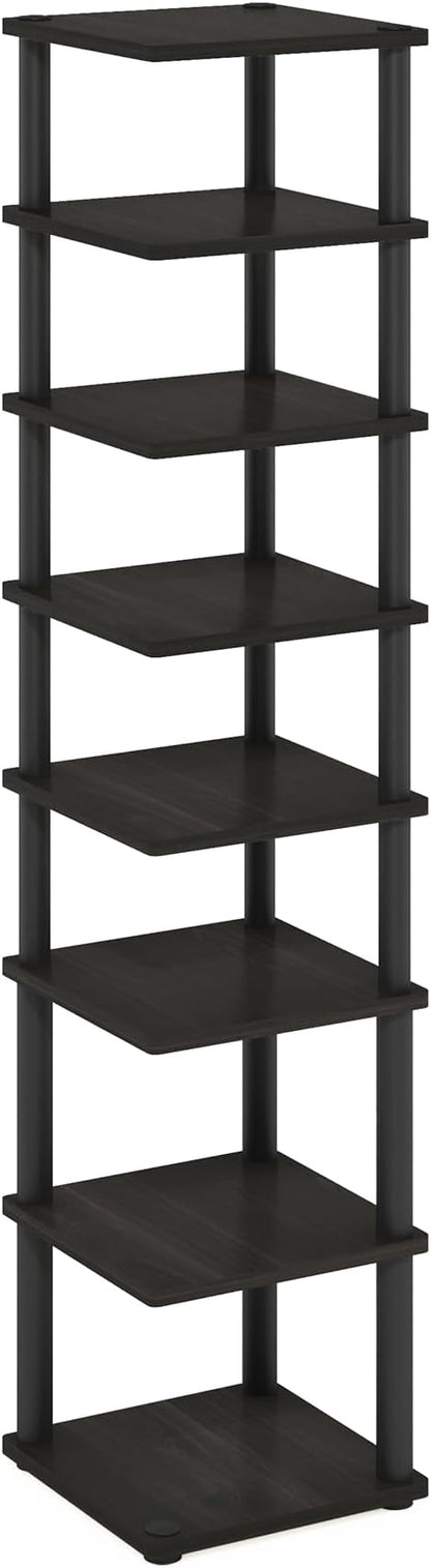 Furinno Turn-N-Tube Vertical Shoe Rack, 8-Tier Narrow Shoe Organizer, Free Standing Shoe Storage, Shoe Shelf for Boots, Sneakers, 11.6 x 11.6 x 52.6, for Closet, Entryway, Office, Garage, Espresso