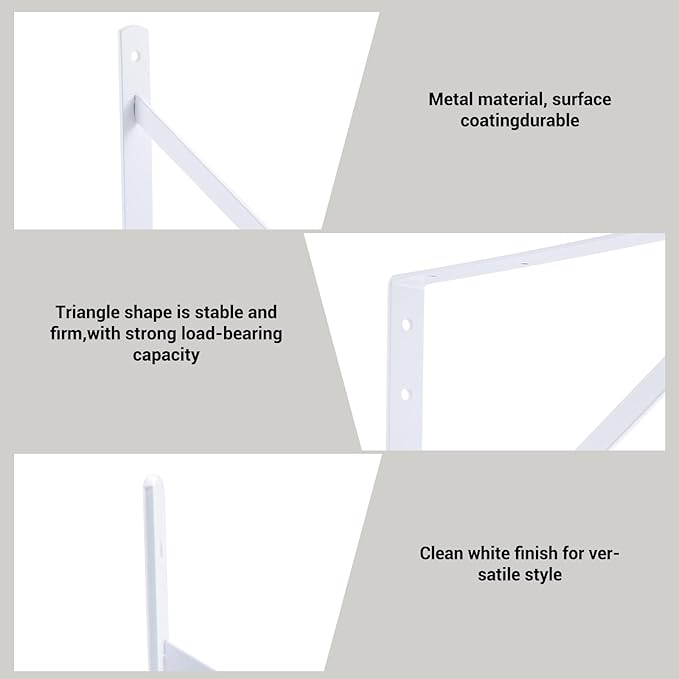 HOME MASTER HARDWARE 20 x 13 inch Heavy Duty Shelf Brackets, 6-Pack White Metal L Brackets - 90 Degree Angle Supports for Wall Mounted Wood Shelving, Floating Shelves with Screws