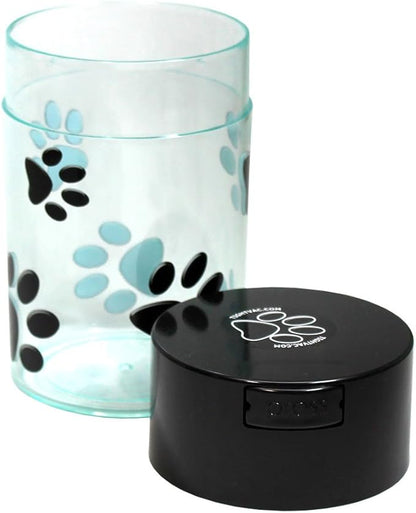Tightpac Pawvac 6 Ounce Vacuum Sealed Pet Food Storage Container; Black Cap & Clear Body/Black Paws
