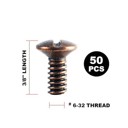 Henne Bery 3/8" Long 6-32 Thread, Oval Head Milled Slot Replacement Wall Plate Screws, 50 Pack, Antique Copper