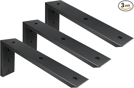 WINKER Countertop Support Bracket 3 Pack Heavy Duty 1/2" Thick Hidden L Shelf Bracket 12" x 6" x 2.5" Metal Corbels for Quartz/Granite/Wood/Concrete/Laminate Countertops, Black