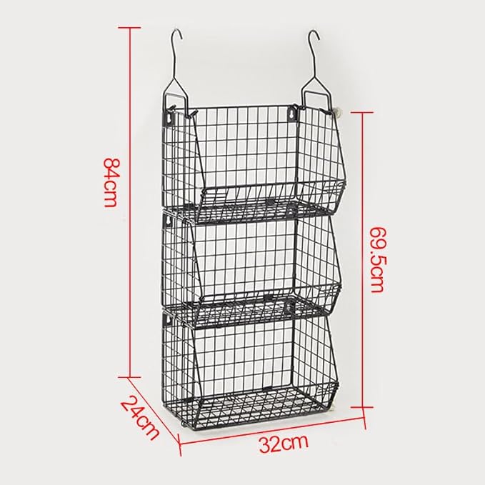 3 Tier Hanging Foldable Wire Baskets Closet Organizer Clothes Shelves Countertop Caddy Bin Wall Mount Shelf Wire Storage Basket Bins for Clothing Handbags Snacks Drinks Fruits L
