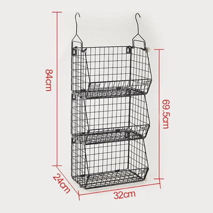 3 Tier Hanging Foldable Wire Baskets Closet Organizer Clothes Shelves Countertop Caddy Bin Wall Mount Shelf Wire Storage Basket Bins for Clothing Handbags Snacks Drinks Fruits L