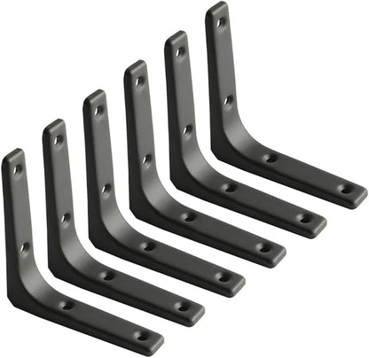 SAYAYO Black Shelf Bracket, 4 x 4 Inch Heavy Duty Iron Bracket Hanging Angle Brackets Shelf Support, 6 PCS