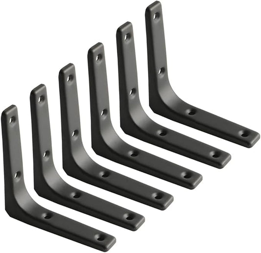 SAYAYO Black Shelf Bracket, 4 x 4 Inch Heavy Duty Iron Bracket Hanging Angle Brackets Shelf Support, 6 PCS