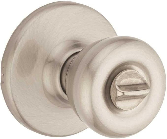 Kwikset Tylo Interior Privacy Door Knob with Lock, Door Handle For Bathroom and Bedroom, Satin Nickel Keyless Turn Lock Doorknob, with Microban Protection