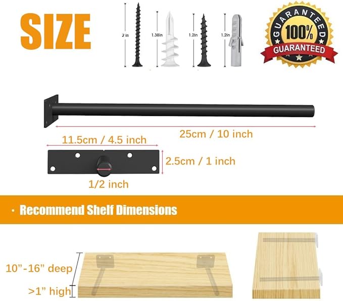 Floating Shelf Brackets, 10 inch Hidden Shelf Brackets Heavy Duty Blind Shelf Support, 200LBS Load Capacity, 6 Pack Floating Shelf Hardware for DIY Wood Wall Floating Shelves