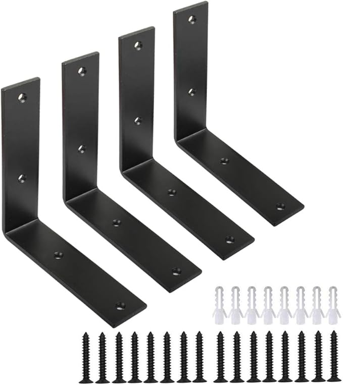 WINKER Corner Brace 4 Pcs Shelf Bracket Heavy Duty Black Steel L WINKER Corner Brace, Decorative Joint Angle Bracket for Shelf 6 InchX6 Inch Shelves Wall Hanging Bracket with Screws