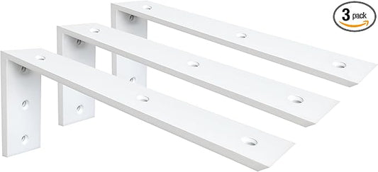 WINKER Countertop Support Bracket 3 Pack Heavy Duty 3/8" Thick Hidden L Shelf Bracket 16" x 6" x 2.5" Metal Corbels for Quartz/Granite/Wood/Concrete/Laminate Countertops, White