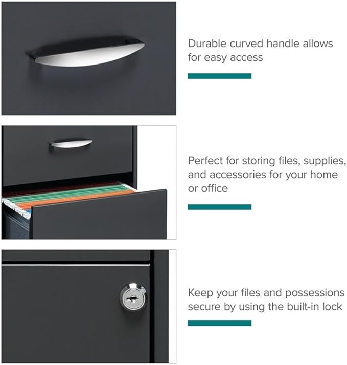 Pemberly Row Set of 5 Contemporary 3-Drawer Metal File Cabinet in Charcoal