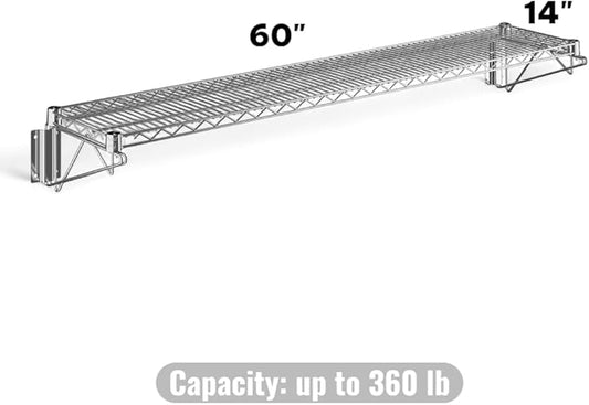 14" x 60" Chrome Wall-Mounted Wire Shelf with Epoxy Coating, Heavy-Duty Steel Storage Rack, NSF Certified, Easy Installation, Open Wire Design for Kitchen, Garage, or Utility Storage