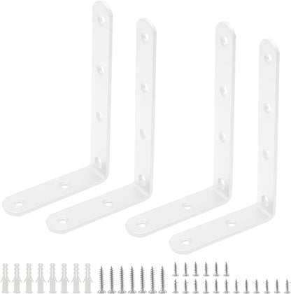 Luomorgo 4 Pcs L Shaped Brackets for Shelves, Heavy Duty Stainless Steel, Decorative Corner Brace Joint Right Angle Brackets, 5 x 3 Inch, White