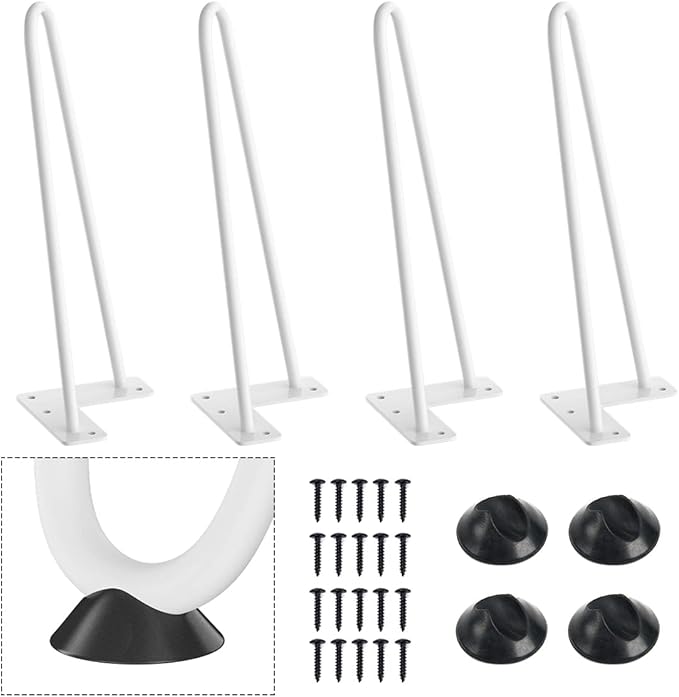 SMARTSTANDARD 12 Inch Heavy Duty Hairpin Furniture Legs, Metal Home DIY Projects for TV Stand, Sofa, Cabinet, etc with Rubber Floor Protectors White 4PCS