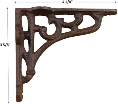 2 Antique Style Shelf Brace Wall Bracket Cast Iron Brackets Small 4 1/8" X 3 5/8