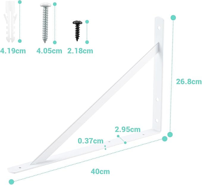 HOME MASTER HARDWARE 16x10 inch Heavy Duty Shelf Brackets, White Metal Wall Mounted Supports for Shelves, L Shaped Shelf Angle Bracket for Floating Shelves, 6 Pack