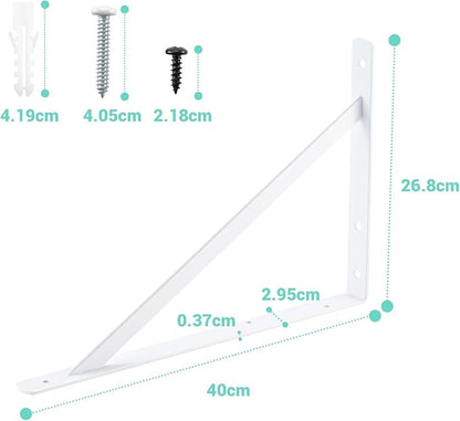 HOME MASTER HARDWARE 16x10 inch Heavy Duty Shelf Brackets, White Metal Wall Mounted Supports for Shelves, L Shaped Shelf Angle Bracket for Floating Shelves, 6 Pack
