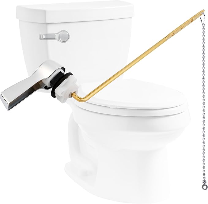 Hibbent Universal Front Mount Metal Toilet Handle Replacement Kit, Brass Toilet Tank Flush Lever with Stainless Steel Adjustable Flapper Chains for Most Toilets, Chrome
