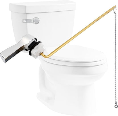 Hibbent Universal Front Mount Metal Toilet Handle Replacement Kit, Brass Toilet Tank Flush Lever with Stainless Steel Adjustable Flapper Chains for Most Toilets, Chrome
