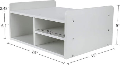 PAG Desktop Printer Stand with Storage, Paper Storage Holder Rack for Desk, Wooden Printer Organization for Home/Office, White