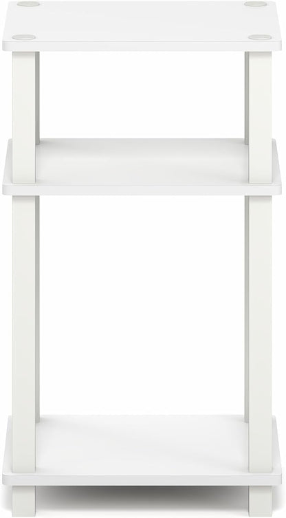 Furinno JUST Side Table, 3-Tier Open Shelf End Table, Toolless Assembly Night Stand, Bedside Table with Square Tube, for Living Room, Bedroom, White