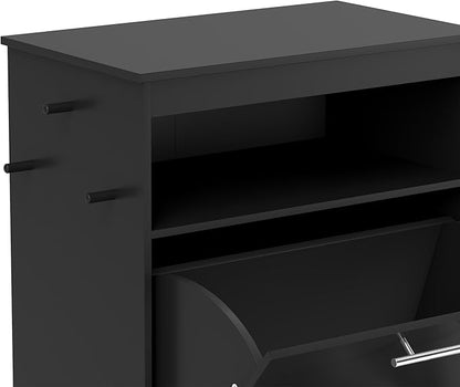 PawHut Dog Feeding Station with Raised Bowls & Storage Cabinet, Pet Feeder Cabinet Container with Hanger for Feeding & Watering Supplies, Dog Food Organizer, Black