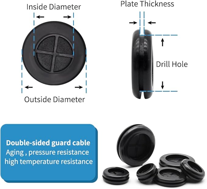 Vrupin 32 Piece Closed Rubber Grommet Firewall Solid Closed Hole Plug Kit, Tower and Round Double Sided Rubber Hole Plugs for Wire Electrical Plumbing Systems.