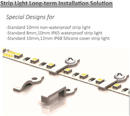 100 Pack Strip Light Mounting Brackets,Fixing Clips,One-Side Fixing,100 Screws Included (Ideal for 12mm Wide IP68 Silicone Cover Strips)